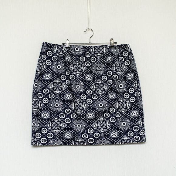Vintage Talbots Navy & White Patterned Mini Skirt 16 - Picture 1 of 5